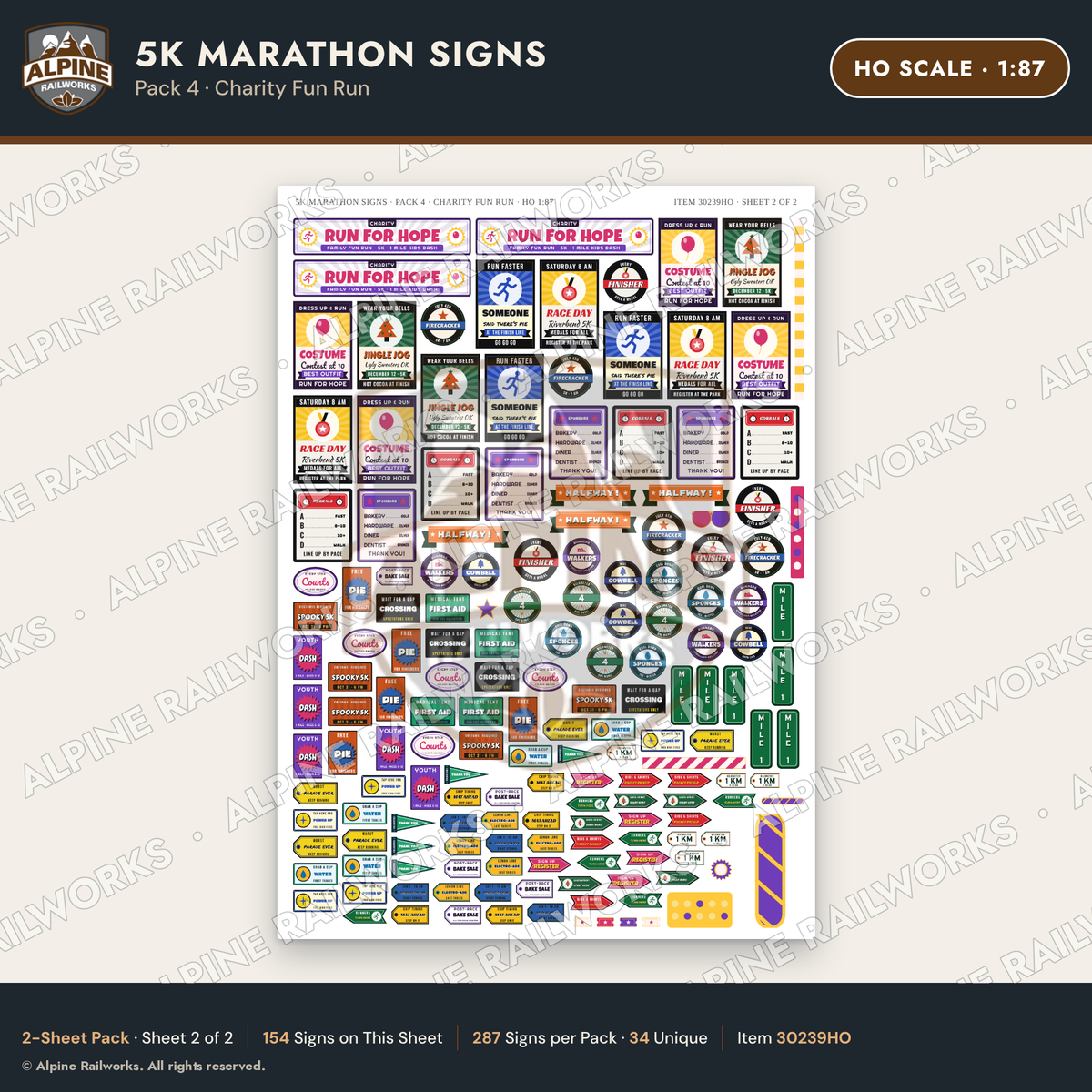 Alpine Railworks 30239HO HO Scale 5K Marathon Signs - Charity Fun Run