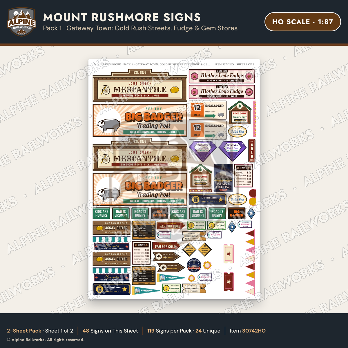 Alpine Railworks 30742HO HO Scale Tourist Signs - Mount Rushmore