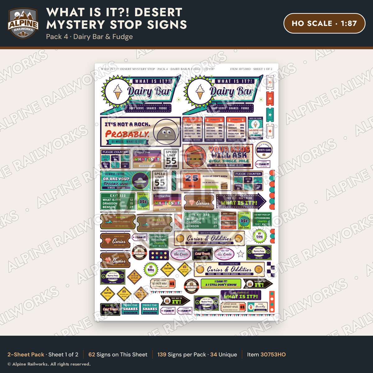 Alpine Railworks 30753HO HO Scale Roadside Signs - Desert Mystery Stop
