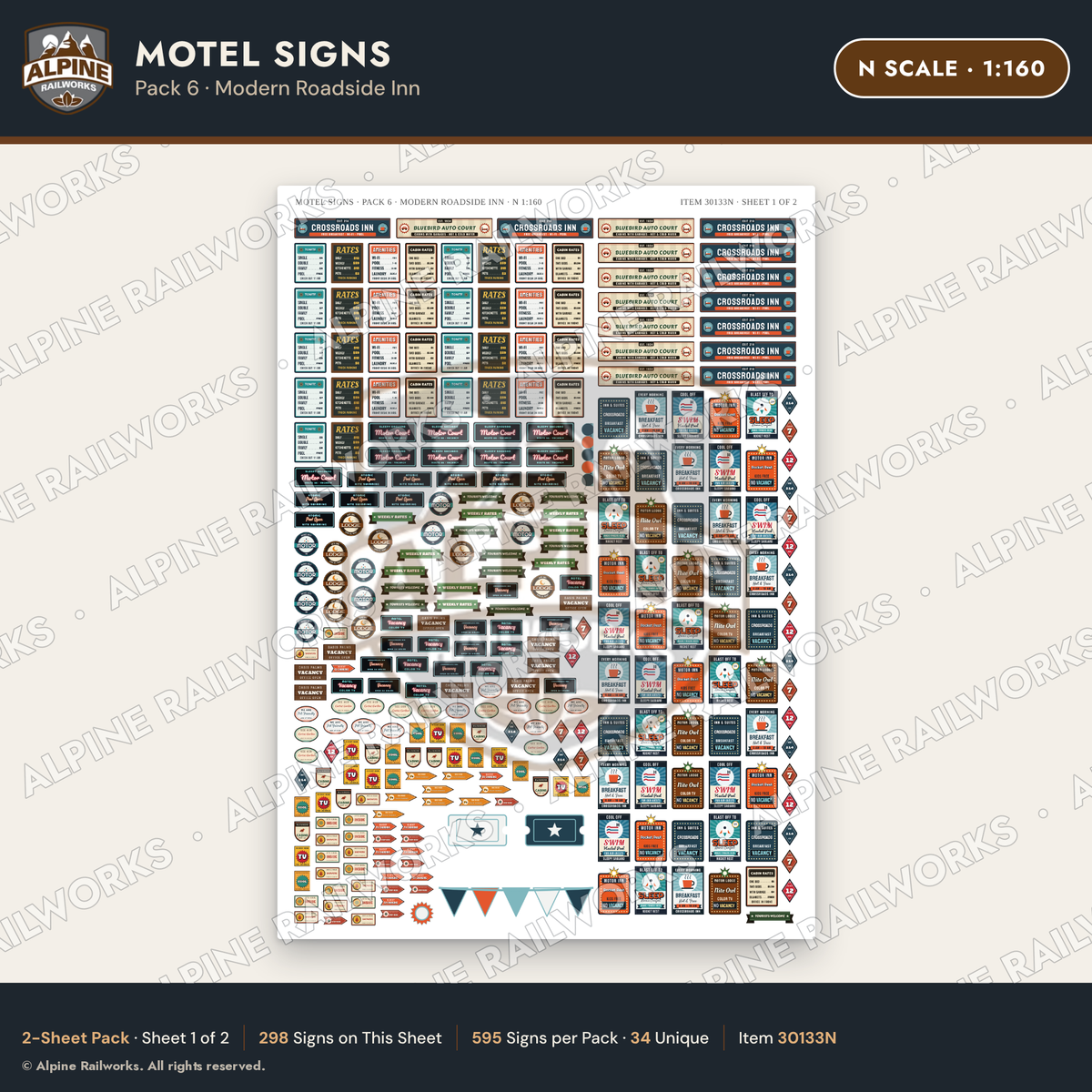 Alpine Railworks 30133N N Scale Motel Signs - Modern Roadside Inn