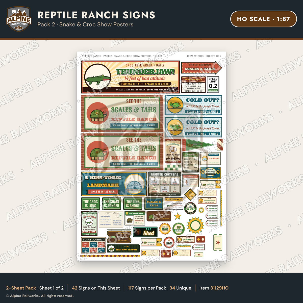 Alpine Railworks 31129HO HO Scale Roadside Signs - Reptile Zoo