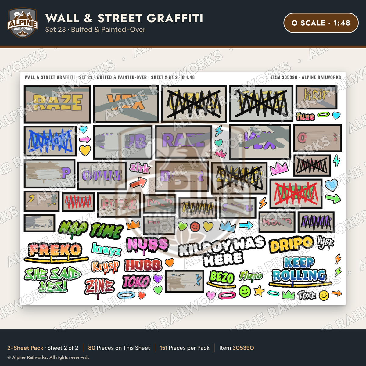 Alpine Railworks 30539O O Scale Wall & Street Graffiti Cut-Outs