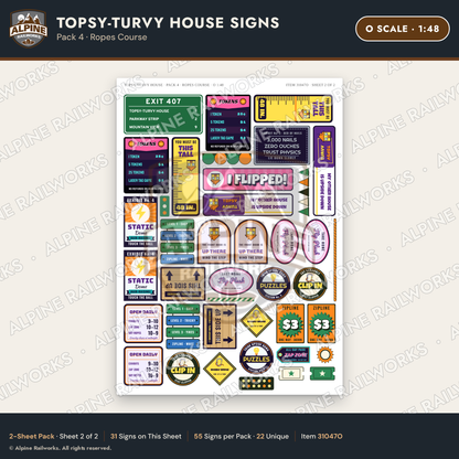 Alpine Railworks 31047O O Scale Roadside Signs - Upside-Down House