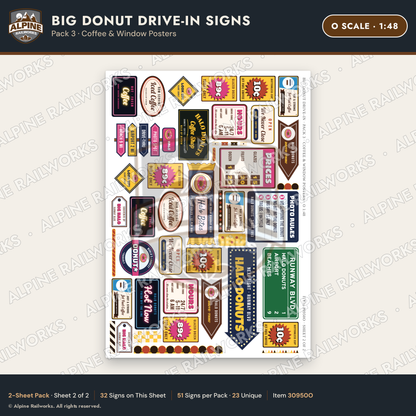 Alpine Railworks 30950O O Scale Roadside Signs - Giant Donut Shop