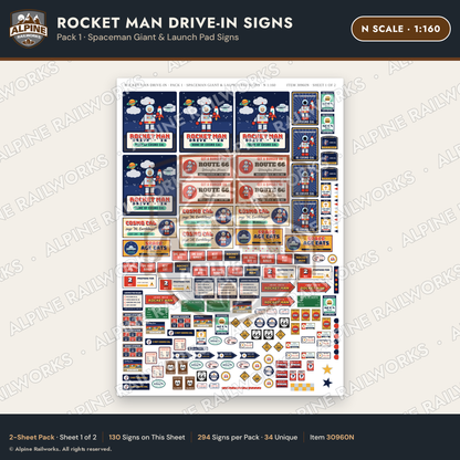 Alpine Railworks 30960N N Scale Roadside Signs - Spaceman Drive-In