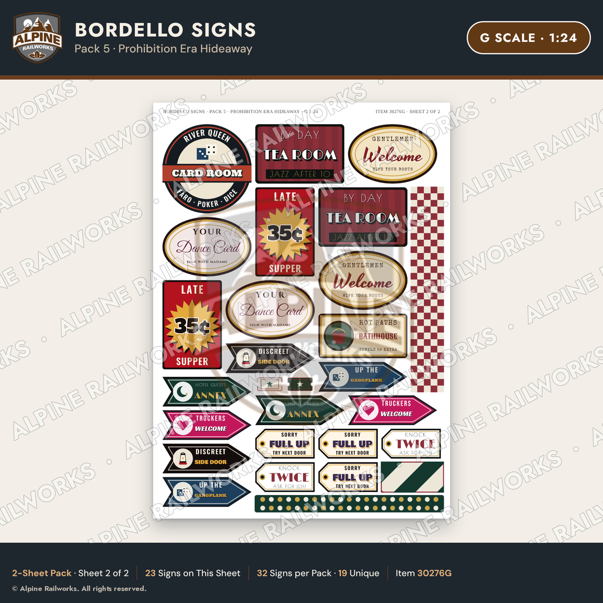 Alpine Railworks 30276G G Scale Bordello Signs