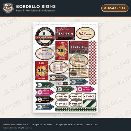 Alpine Railworks 30276G G Scale Bordello Signs