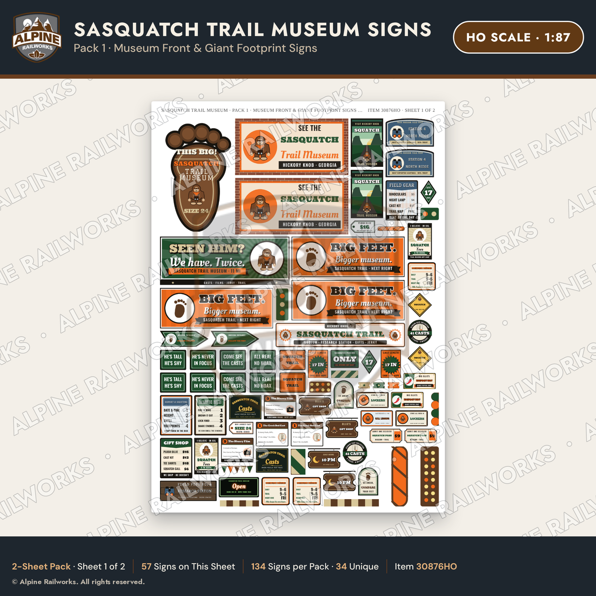 Alpine Railworks 30876HO HO Scale Roadside Signs - Bigfoot Museum