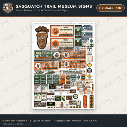 Alpine Railworks 30876HO HO Scale Roadside Signs - Bigfoot Museum