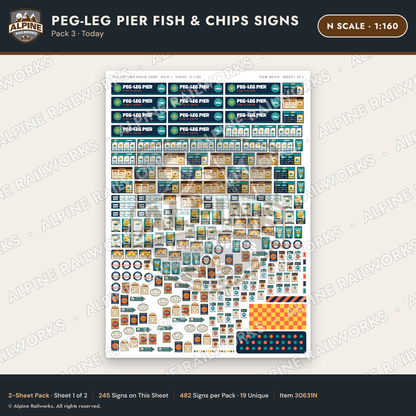Alpine Railworks 30631N N Scale Fast Food Signs - Fish & Chips - Today