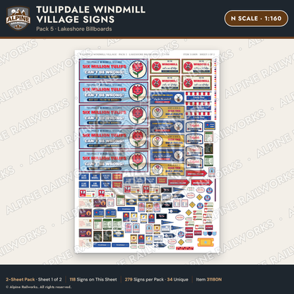 Alpine Railworks 31180N N Scale Roadside Signs - Windmill Village