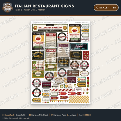 Alpine Railworks 30402O O Scale Italian Restaurant Signs