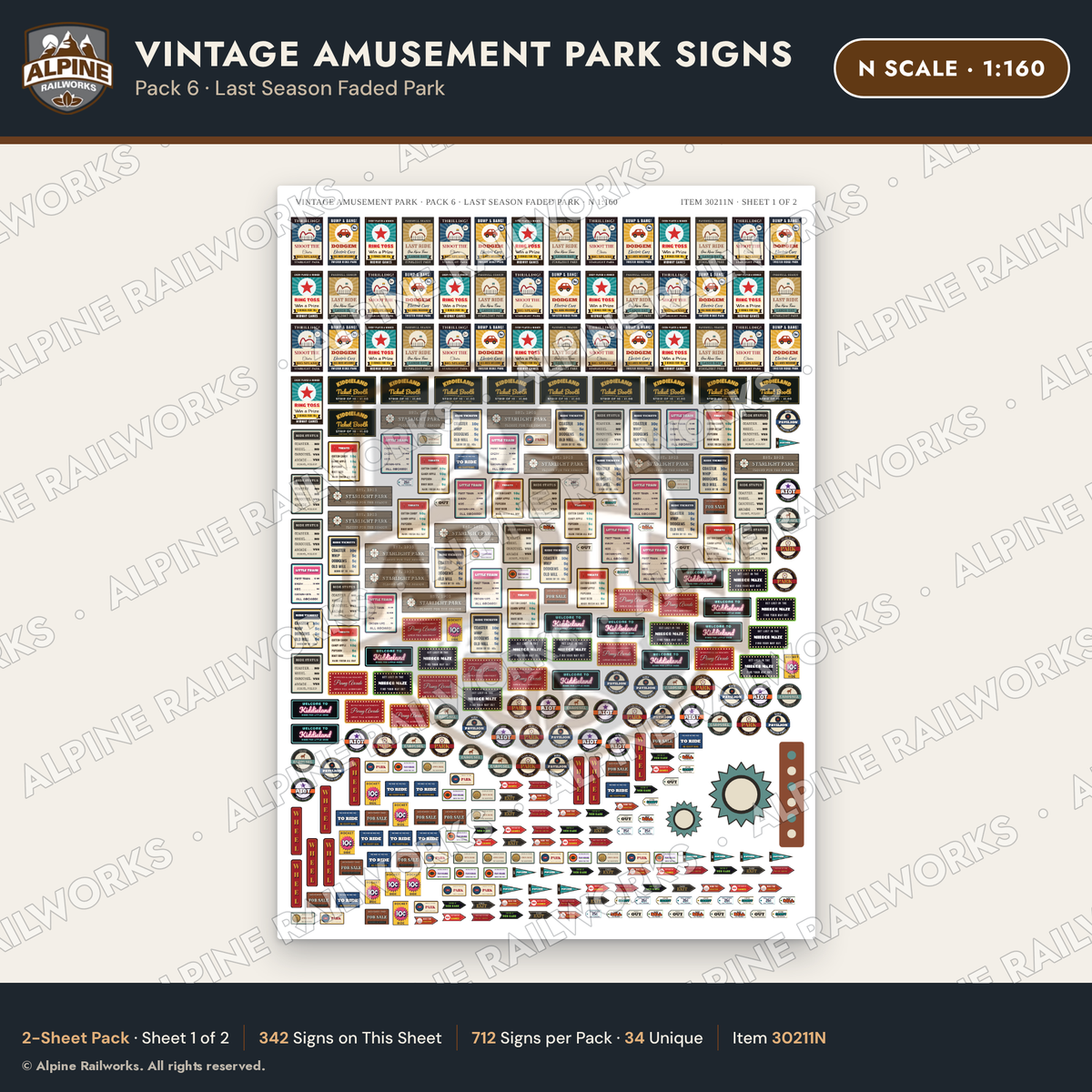 Alpine Railworks 30211N N Scale Vintage Amusement Park Signs