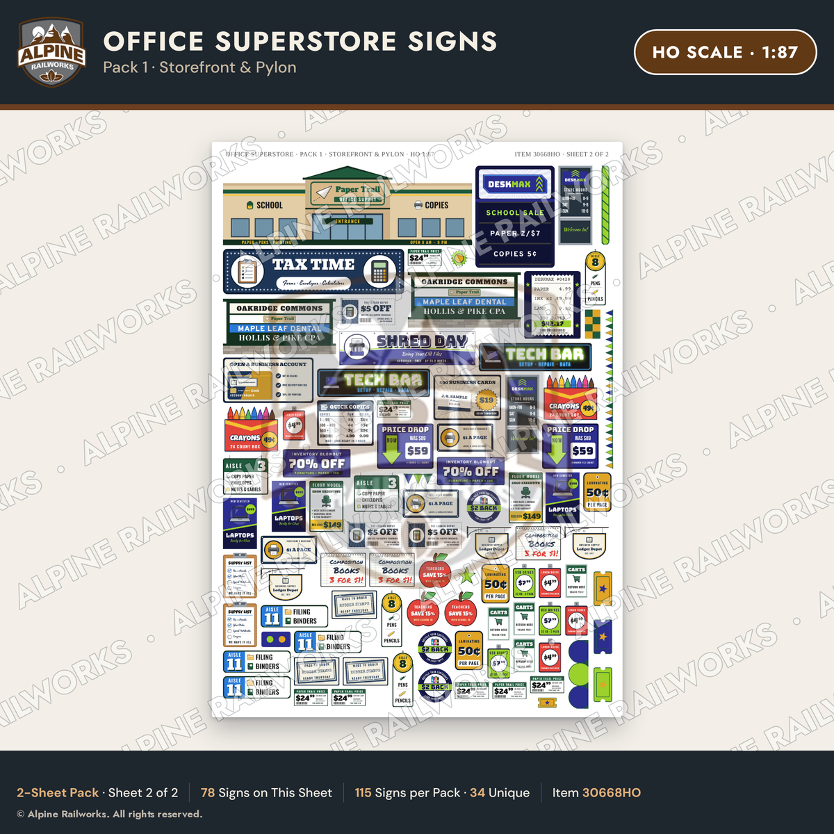 Alpine Railworks 30668HO HO Scale Office Superstore Signs - Storefront