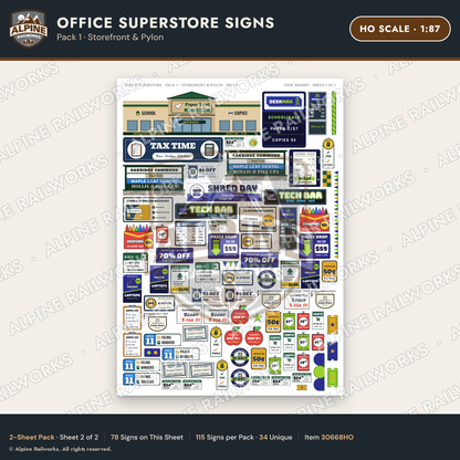 Alpine Railworks 30668HO HO Scale Office Superstore Signs - Storefront
