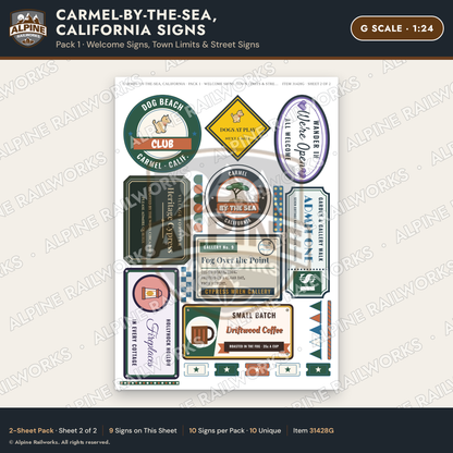 Alpine Railworks 31428G G Scale Carmel CA Signs - Welcome Signs
