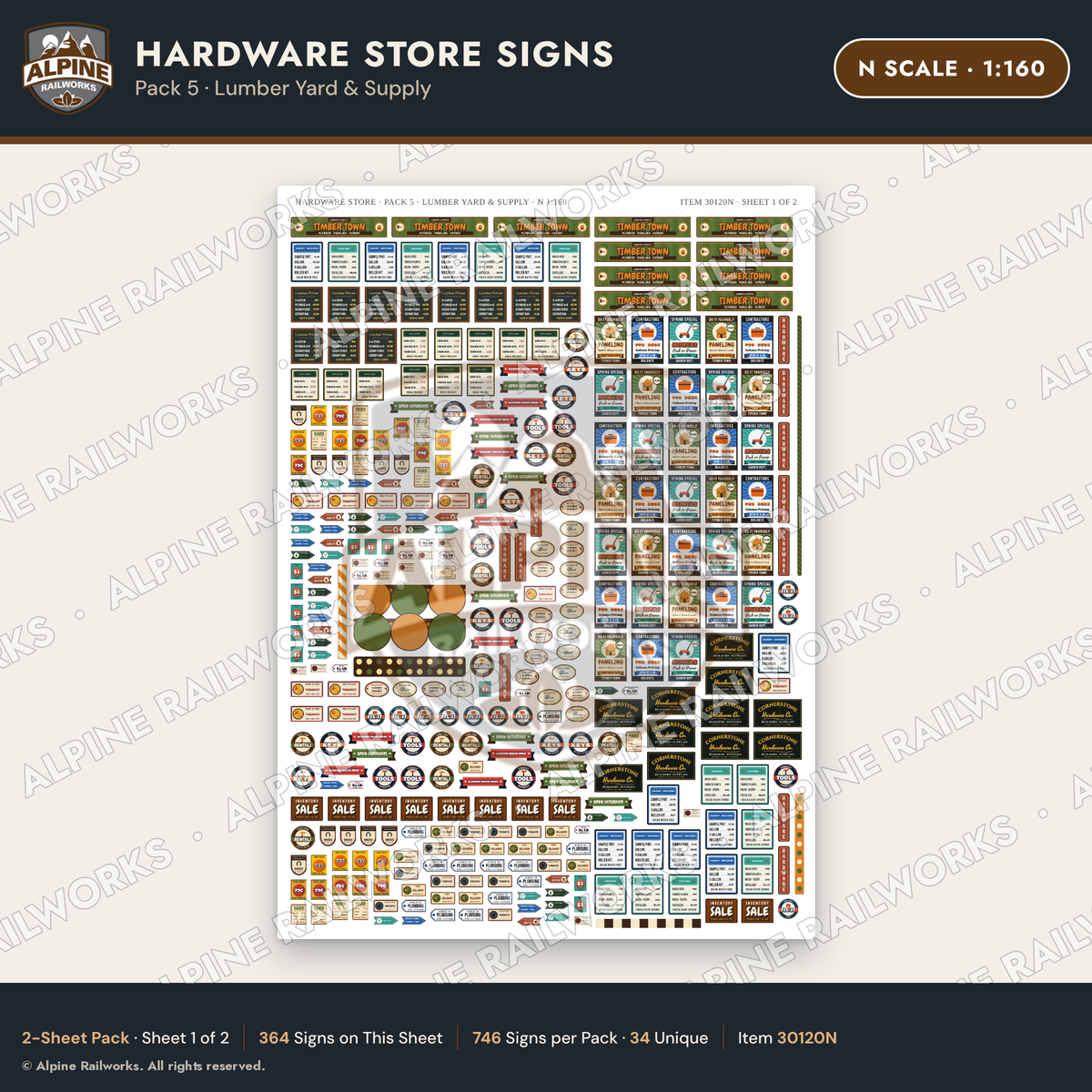 Alpine Railworks 30120N N Scale Hardware Store Signs - Lumber Yard