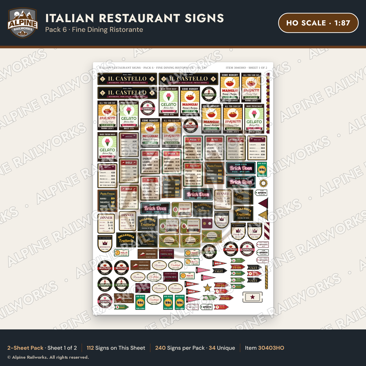 Alpine Railworks 30403HO HO Scale Italian Restaurant Signs