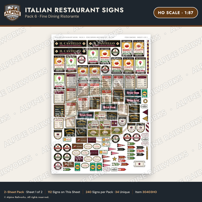 Alpine Railworks 30403HO HO Scale Italian Restaurant Signs
