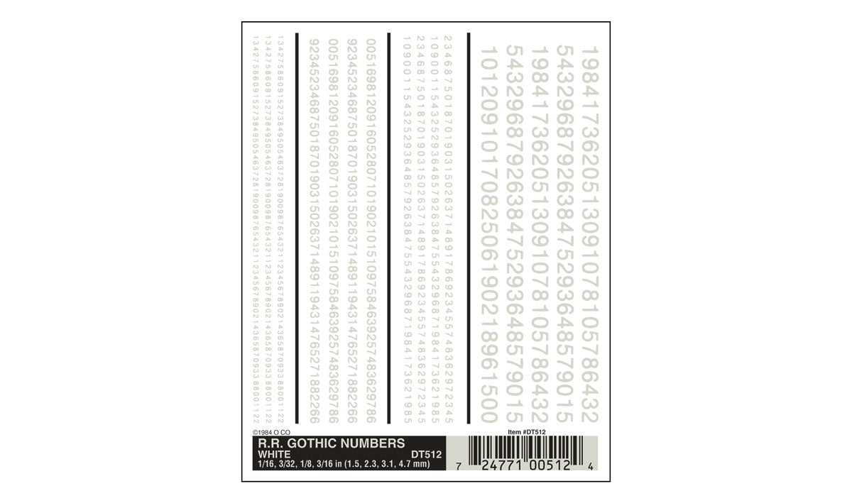 Woodland Scenics DT512 All Scale RR Gothic Numbers White