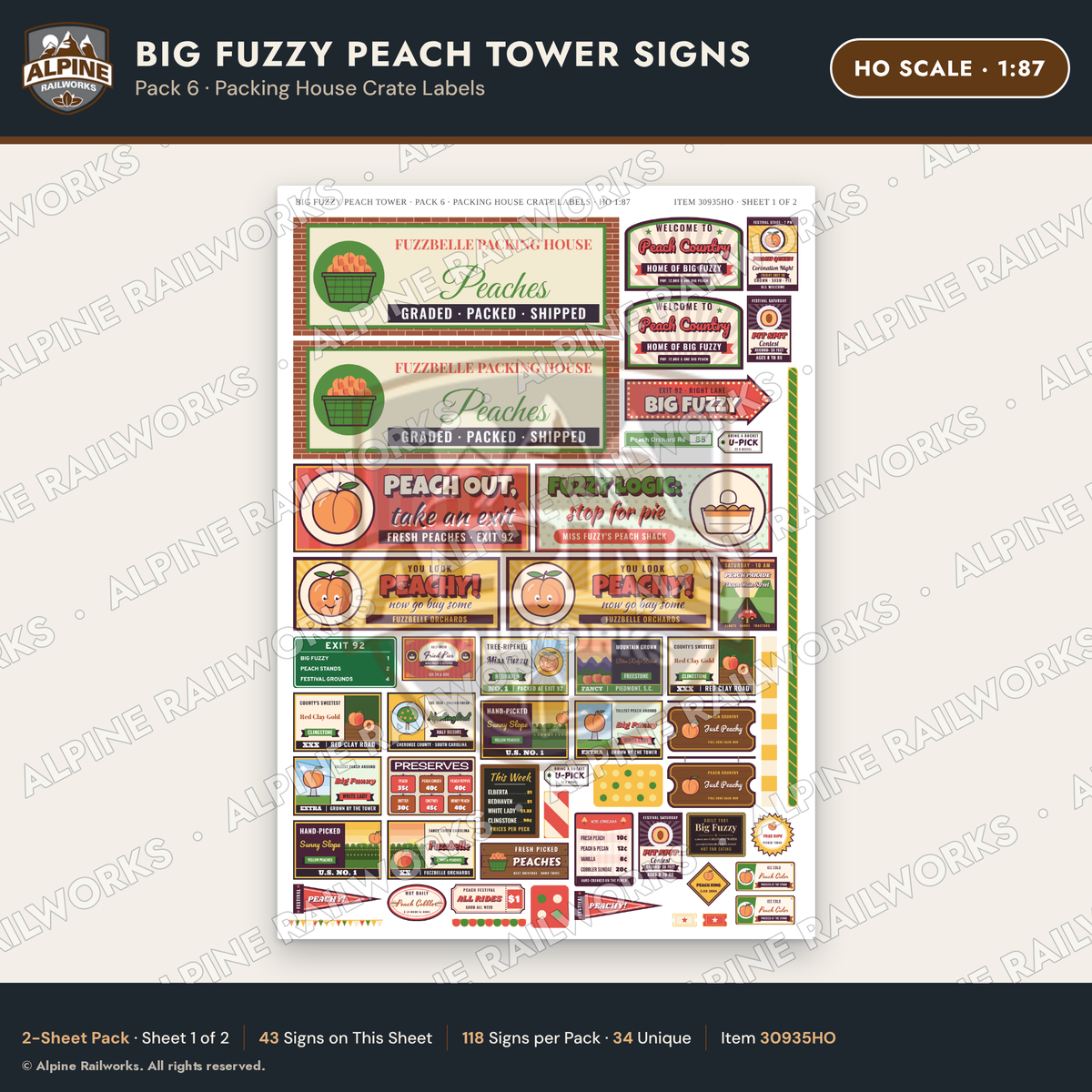 Alpine Railworks 30935HO HO Scale Roadside Signs - Peach Water Tower