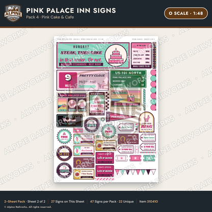 Alpine Railworks 31041O O Scale Roadside Signs - Pink Themed Motel