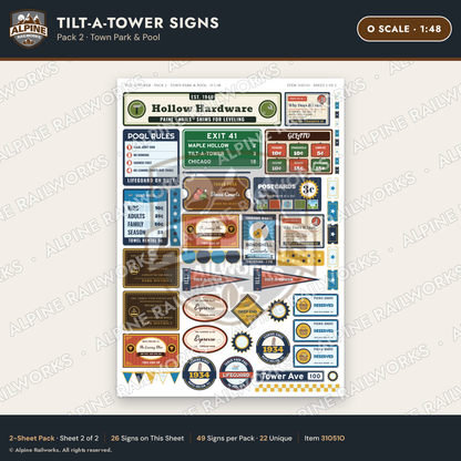 Alpine Railworks 31051O O Scale Roadside Signs - Leaning Tower