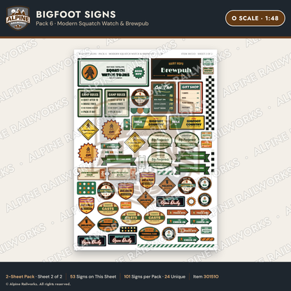 Alpine Railworks 30151O O Scale Bigfoot Signs - Modern Squatch Watch