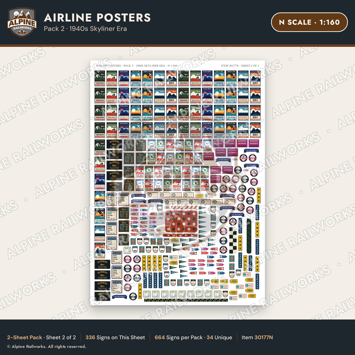Alpine Railworks 30177N N Scale Airline Posters - 1940s Skyliner Era