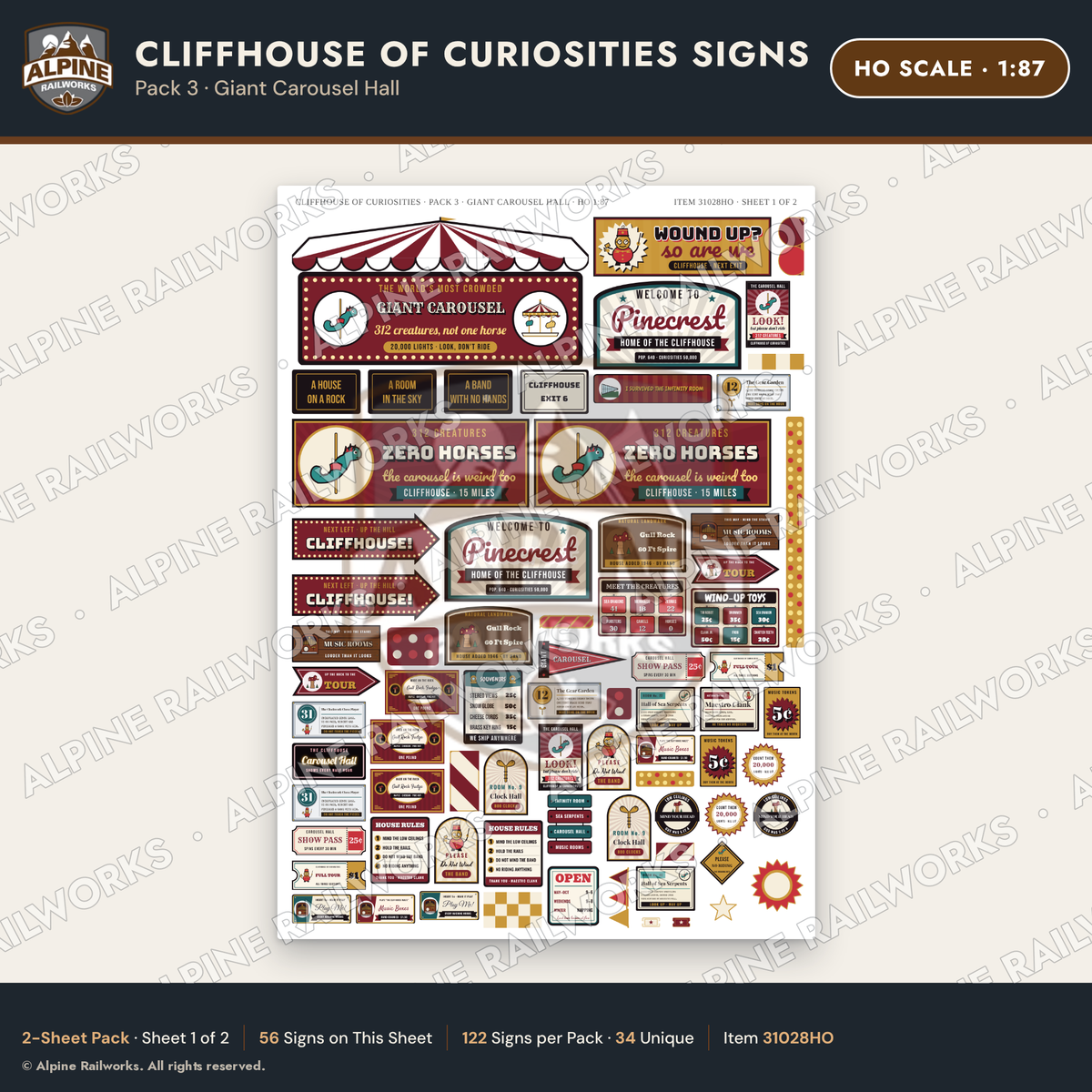 Alpine Railworks 31028HO HO Scale Roadside Signs - Curiosity House