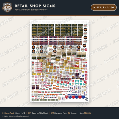 Alpine Railworks 30039N N Scale Retail Shop Signs - Barber