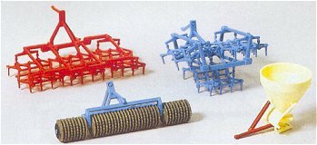 Preiser 17919 HO Scale Farm Implements -- Drag Disc, Harrow & Manure Spreader