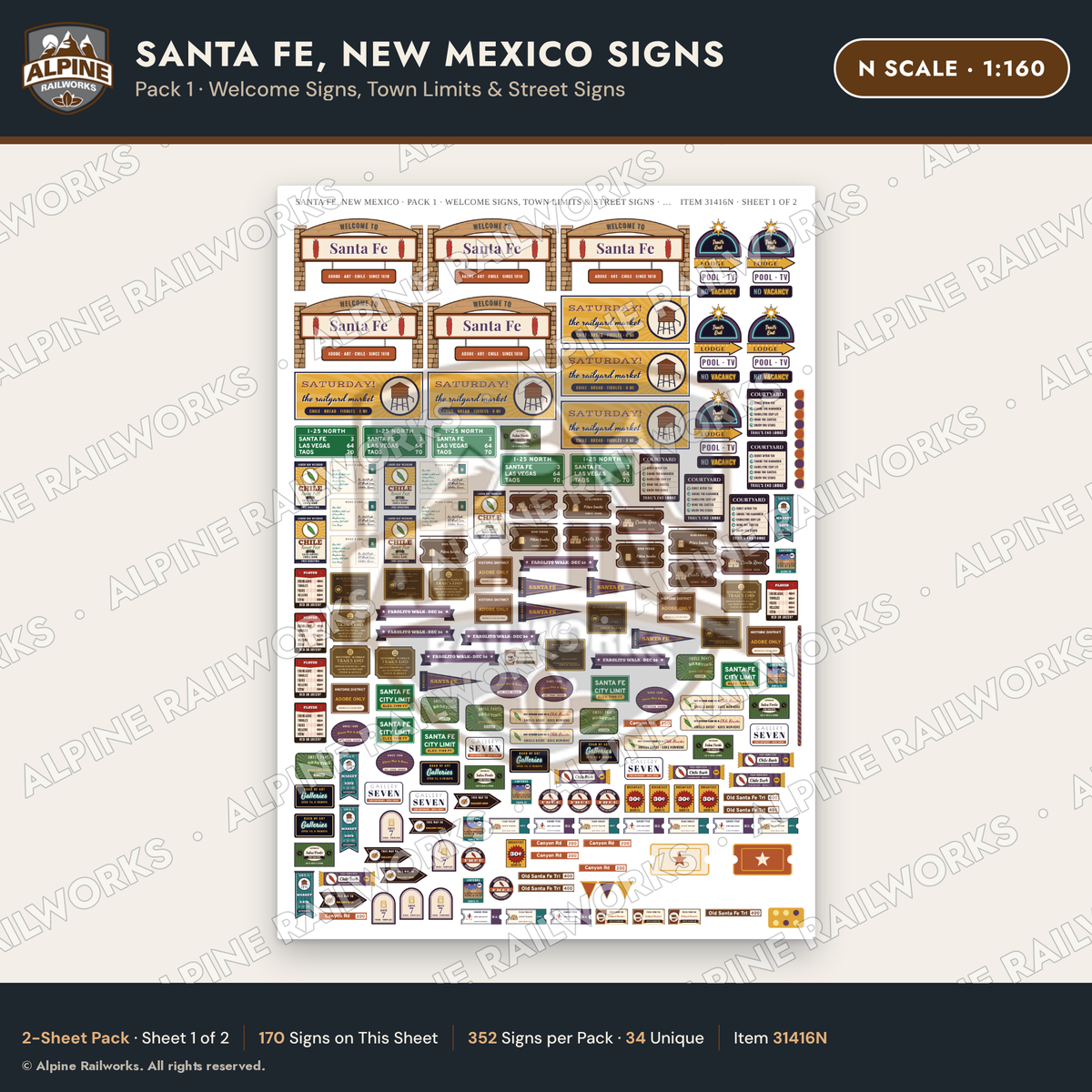 Alpine Railworks 31416N N Scale Santa Fe NM Signs - Welcome Signs