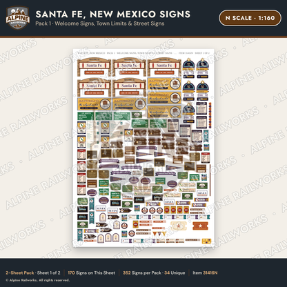 Alpine Railworks 31416N N Scale Santa Fe NM Signs - Welcome Signs