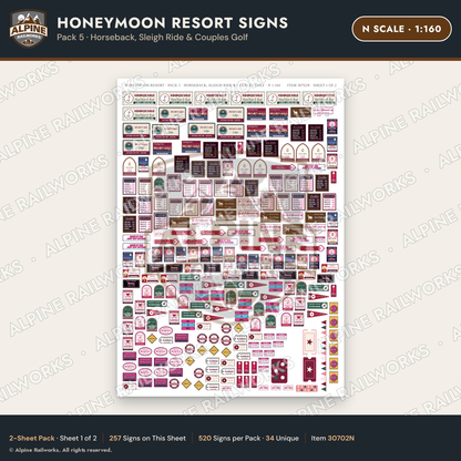 Alpine Railworks 30702N N Scale Honeymoon Resort Signs - Horseback