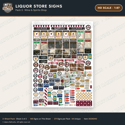 Alpine Railworks 30292HO HO Scale Liquor Store Signs - Wine