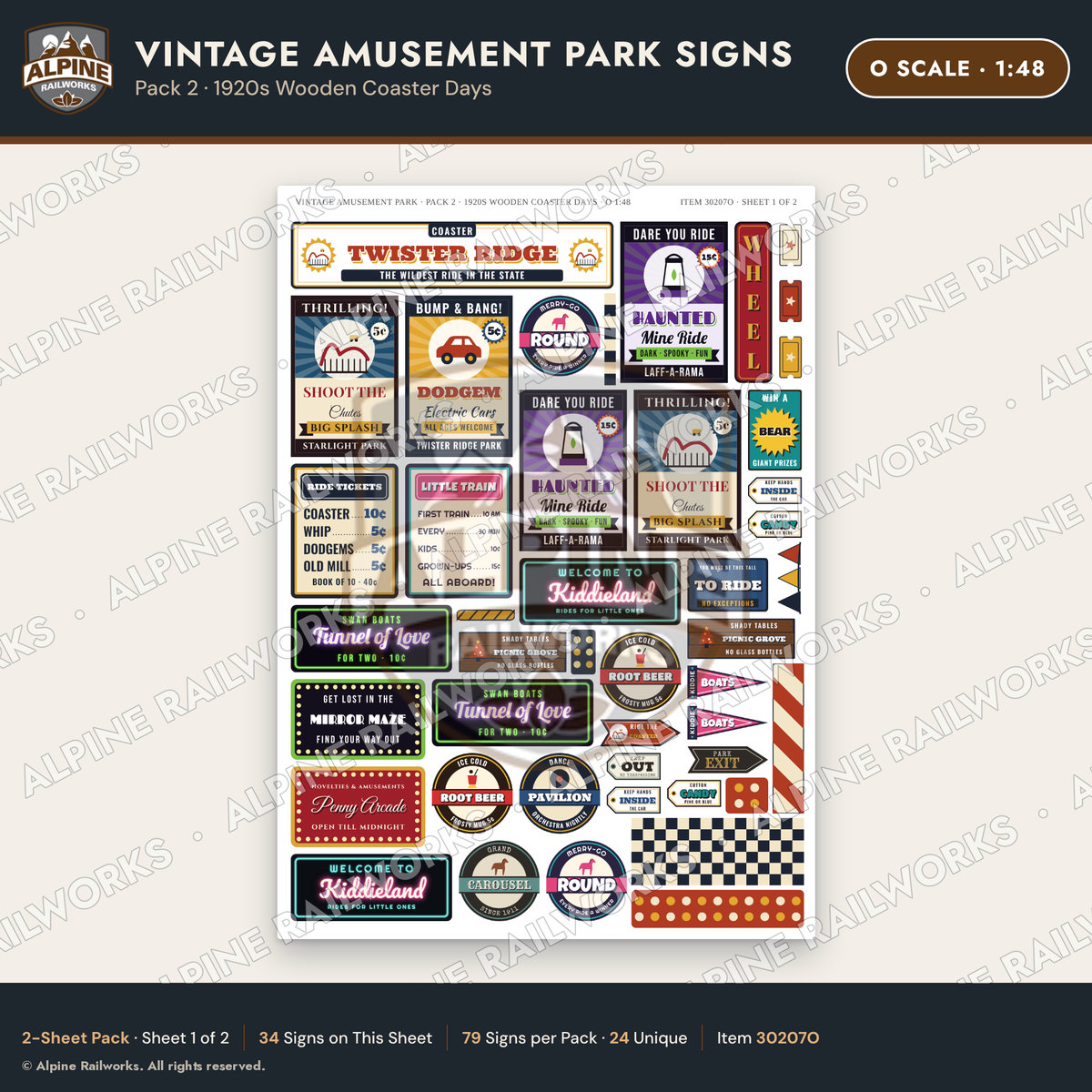 Alpine Railworks 30207O O Scale Vintage Amusement Park Signs