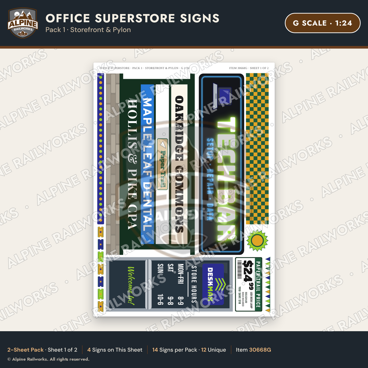 Alpine Railworks 30668G G Scale Office Superstore Signs - Storefront