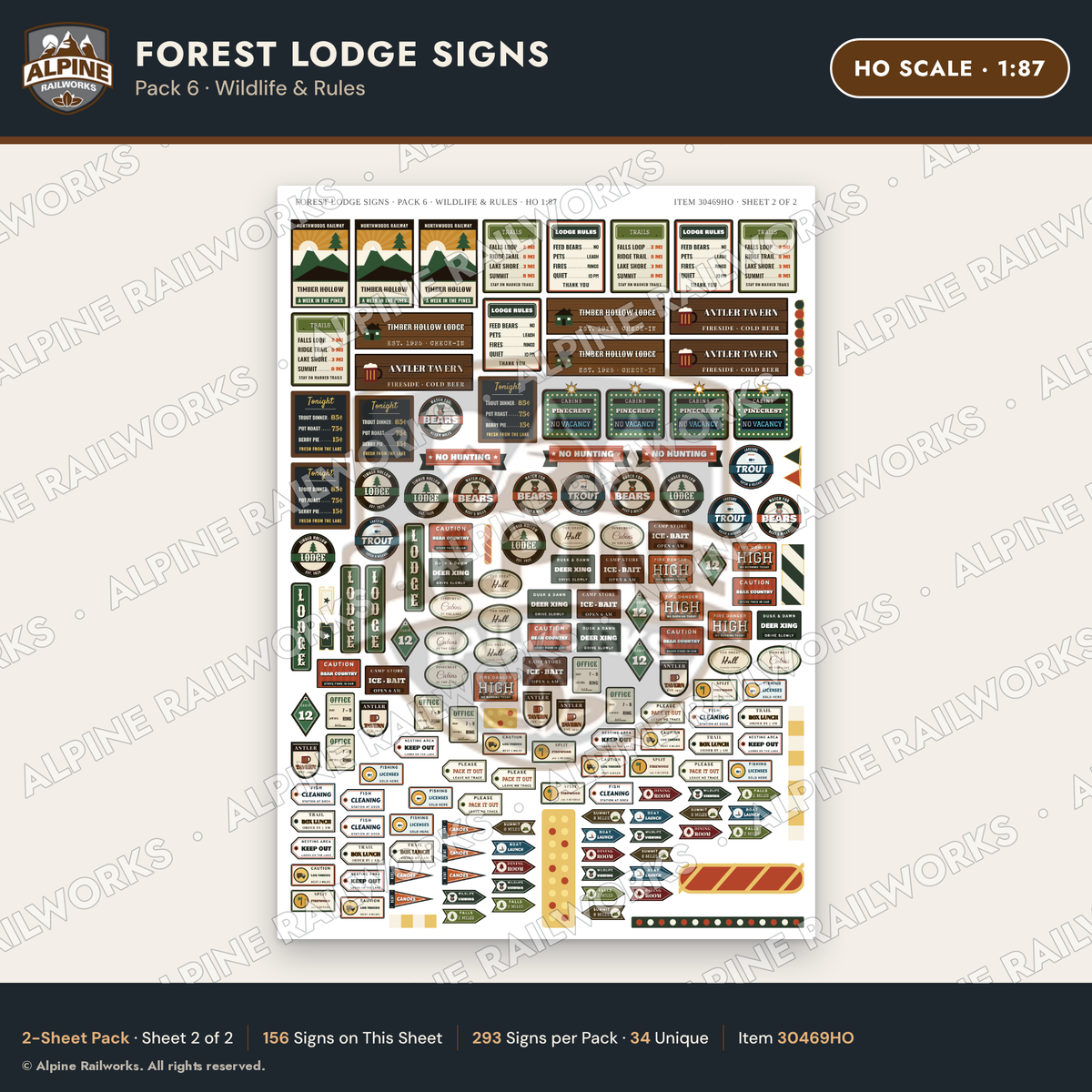 Alpine Railworks 30469HO HO Scale Forest Lodge Signs - Wildlife