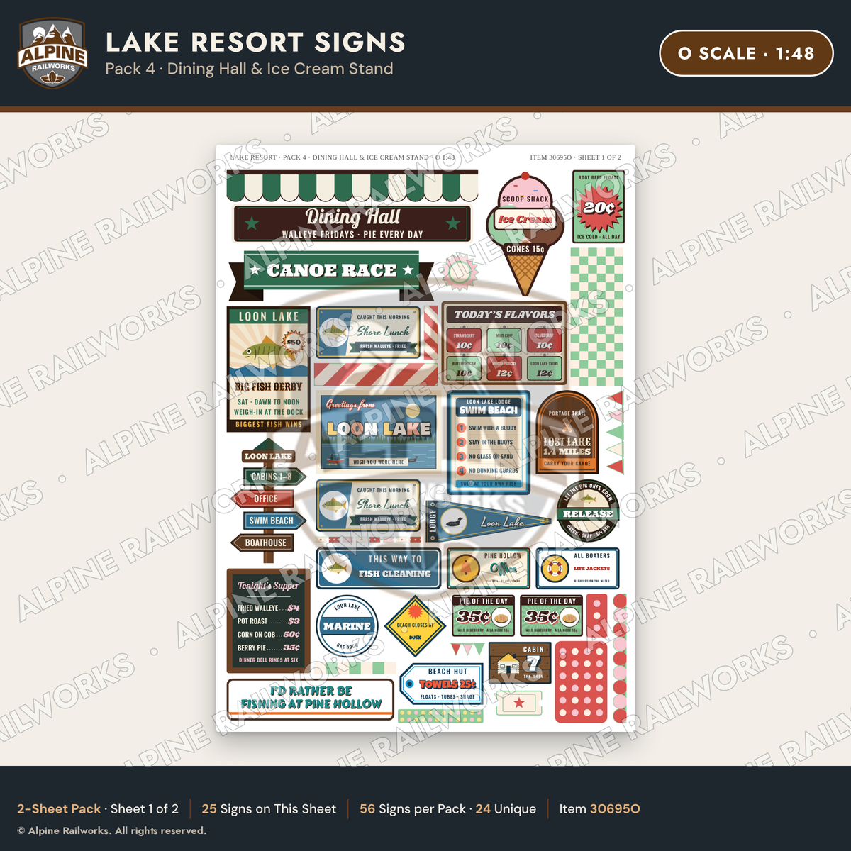 Alpine Railworks 30695O O Scale Lake Resort Signs - Dining Hall