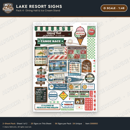 Alpine Railworks 30695O O Scale Lake Resort Signs - Dining Hall