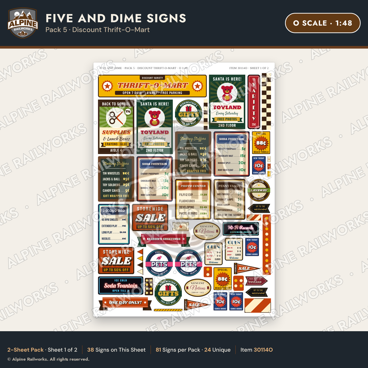 Alpine Railworks 30114O O Scale Five and Dime Signs