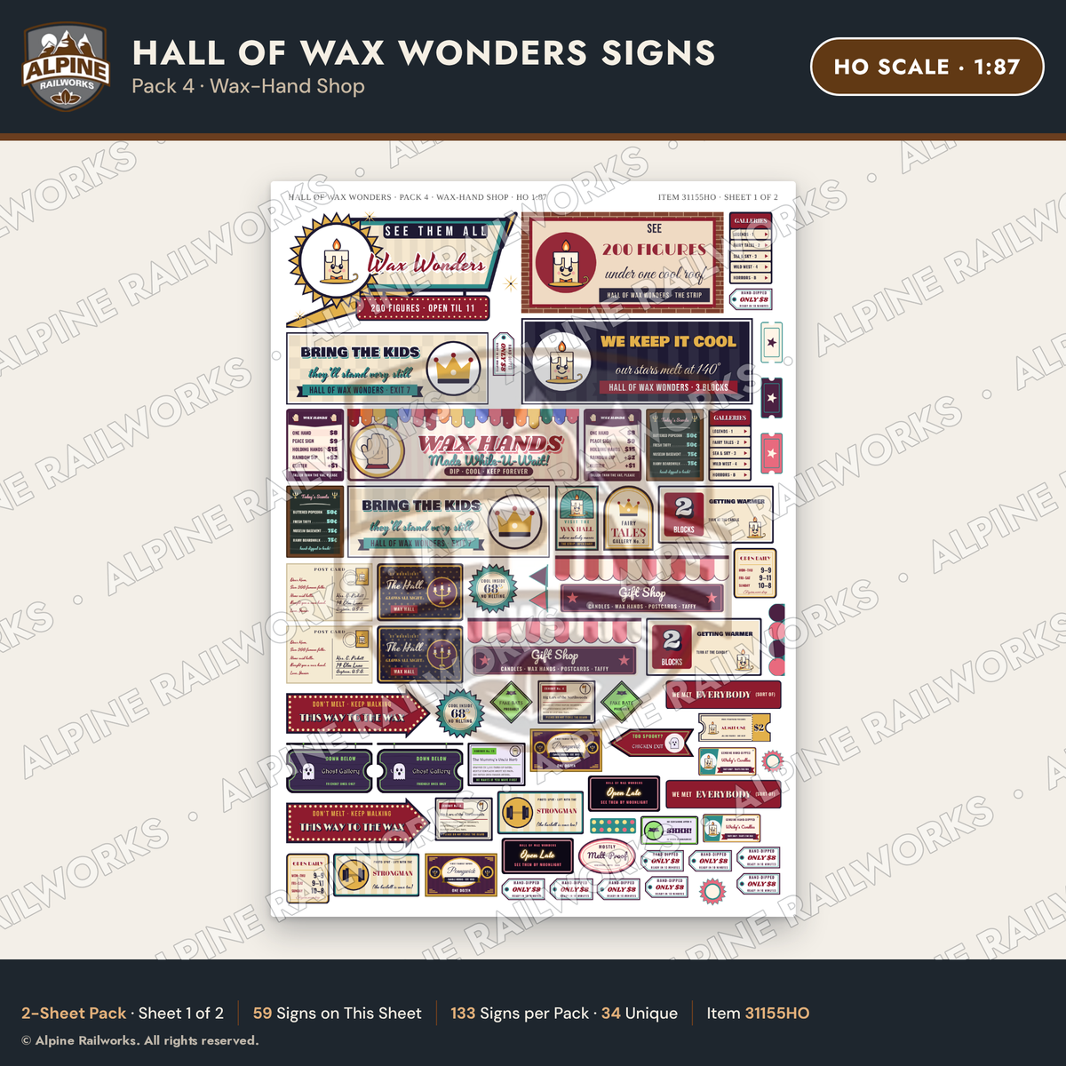 Alpine Railworks 31155HO HO Scale Roadside Signs - Wax Museum