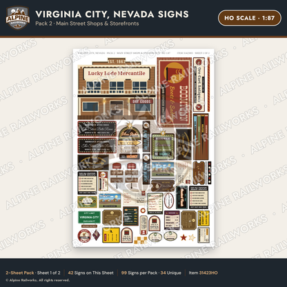 Alpine Railworks 31423HO HO Scale Virginia City NV Signs - Shops