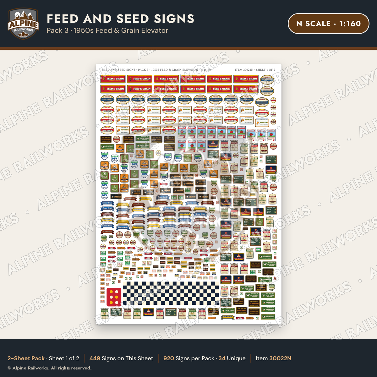 Alpine Railworks 30022N N Scale Feed and Seed Signs - 1950s Feed