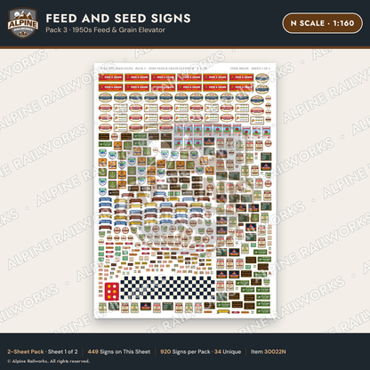 Alpine Railworks 30022N N Scale Feed and Seed Signs - 1950s Feed