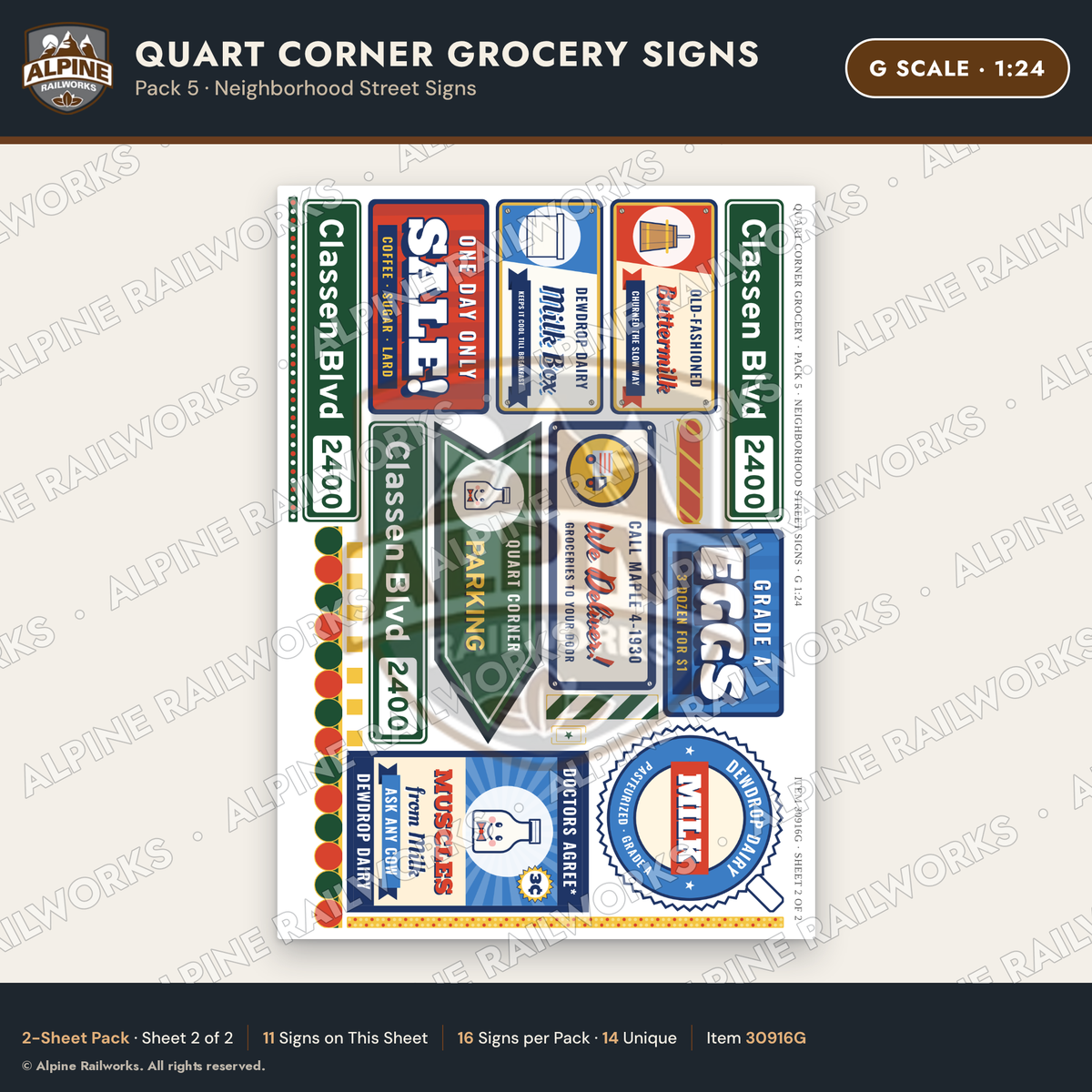 Alpine Railworks 30916G G Scale Roadside Signs - Milk Bottle Grocery