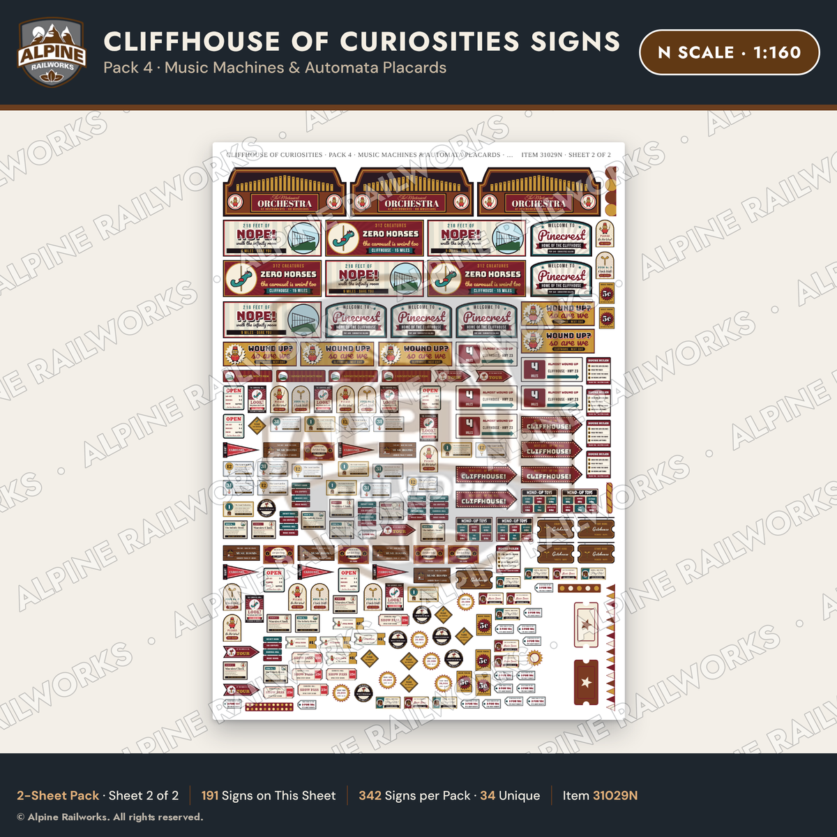 Alpine Railworks 31029N N Scale Roadside Signs - Curiosity House