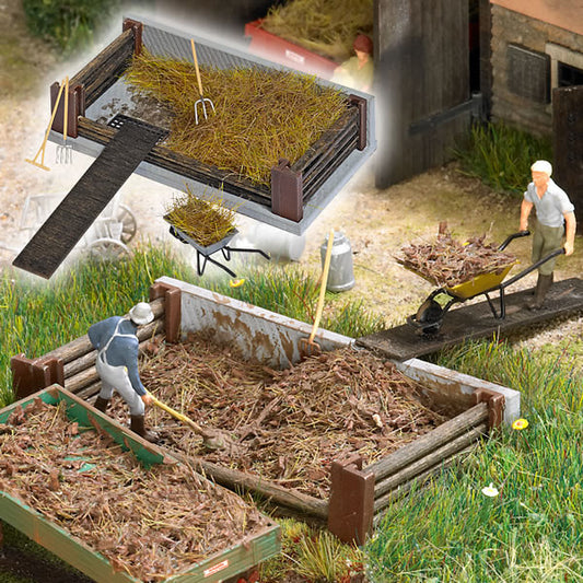 Busch 1526 HO Scale Compost Pile w/Concrete Baseplate and Wooden Side Beams (plastic and wood) -- With Scatter Material and Accessories 57 X30mm