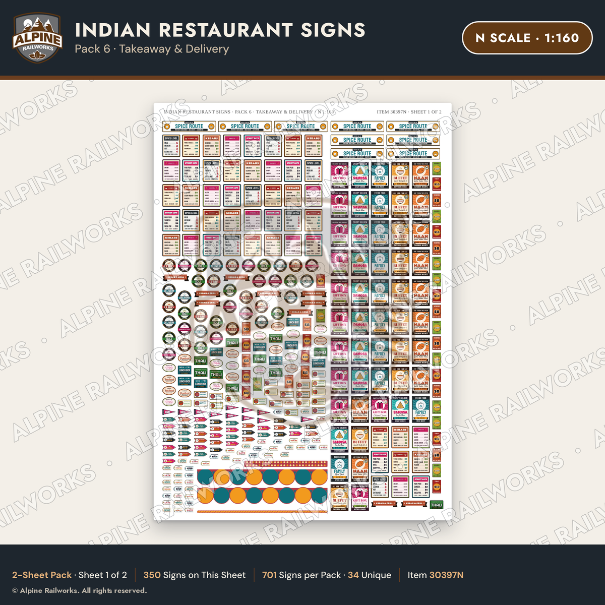 Alpine Railworks 30397N N Scale Indian Restaurant Signs - Takeaway